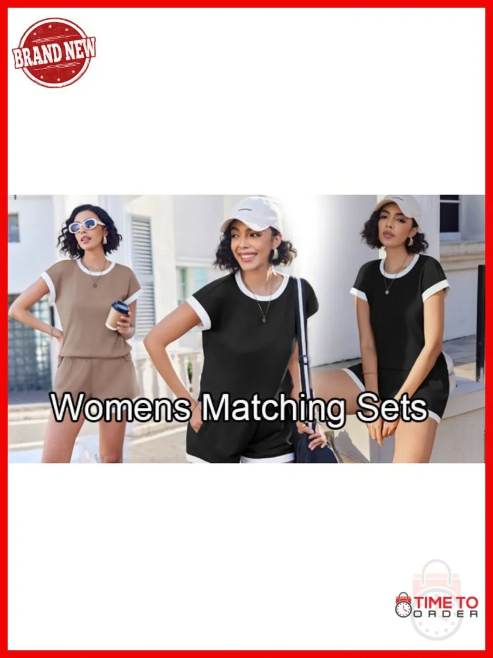 Waffle Knit 2 Piece Lounge Set - Striped T Shirt and Shorts Matching Set